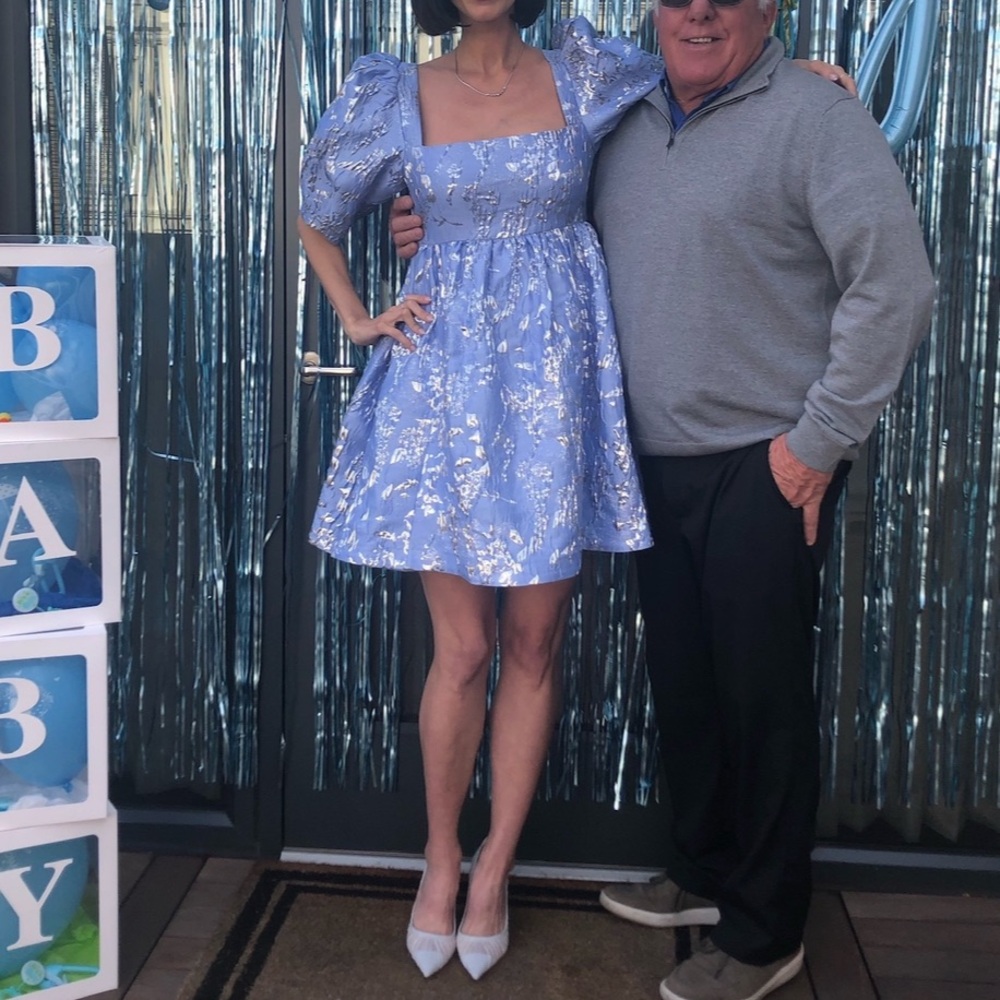 Simkhai Light Blue and Metallic Print dress